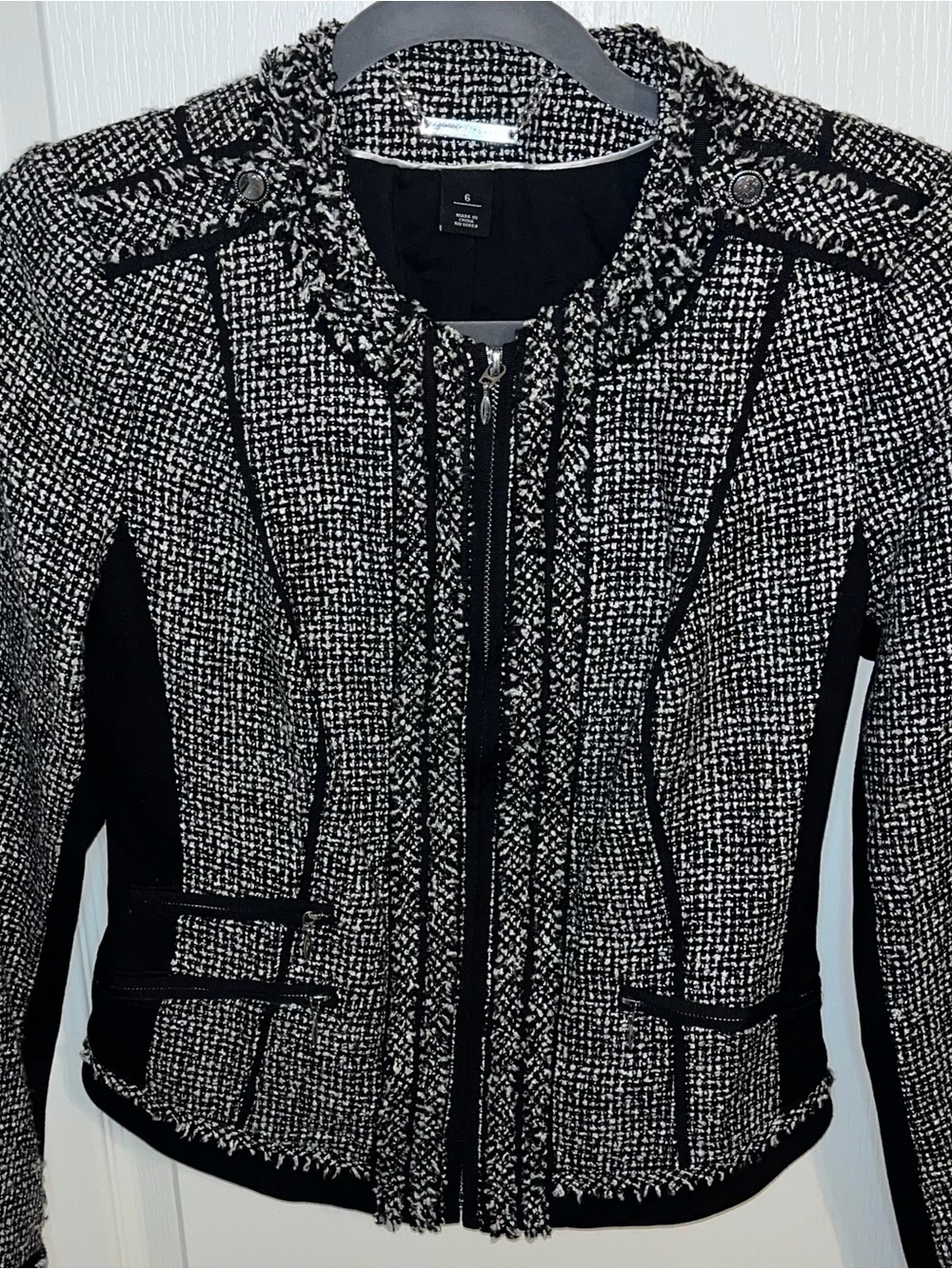 WHBM Black & White Tweed Zip-Front Women's Jacket